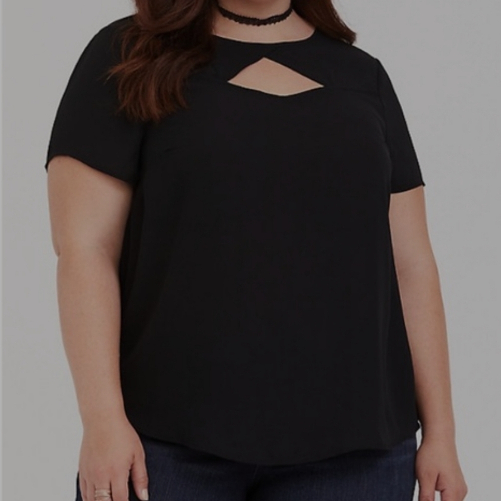Torrid Cut Out NWT Short Sleeve Goth Minimalist Office Sheer Black Blouse 1X